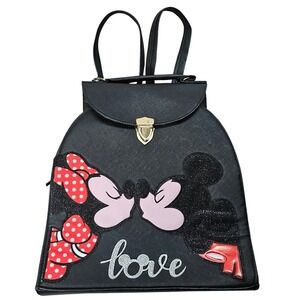 Personalized Mickey Minnie Mouse Love Backpack Black Crosshatch Convertible Bag